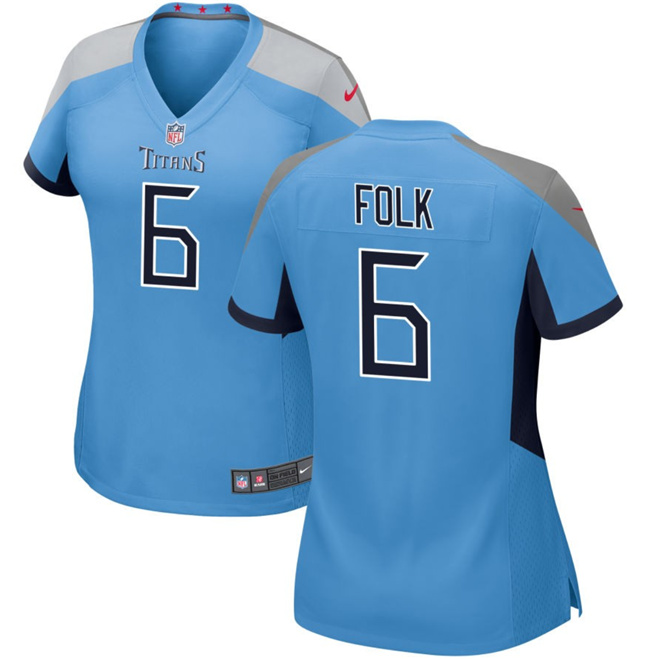 Women's Tennessee Titans #6 Nick Folk Light Blue Football Stitched Jersey(Run Small)